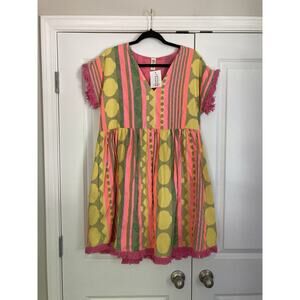 Uncle Frank Womens Medium Lemon Squeeze Dress Multi Print Fringe Colorful NWT